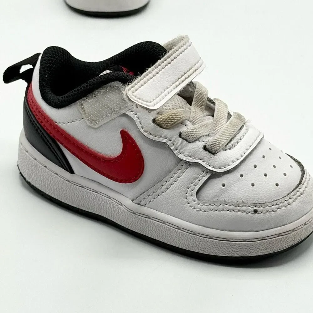 Nike Court Borough 2 Black White Red Aplix Sneakers - Kids US 6C / BQ5453-110